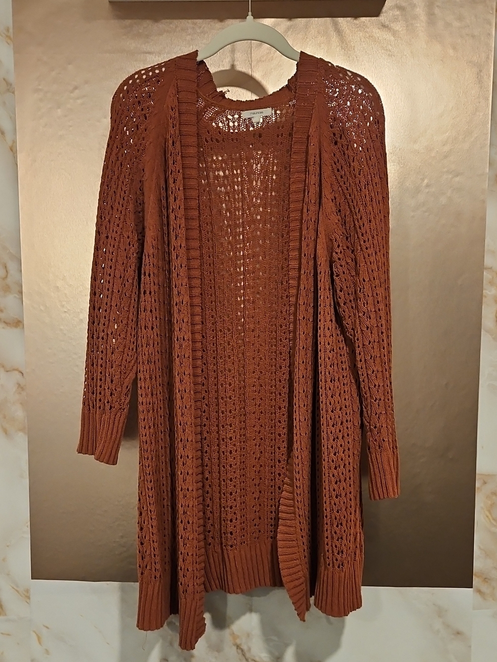 Maurices Open-Knit Longline Cardigan - Rust Pink